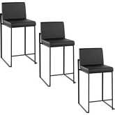 Fuji 26" High Back Counter Stool in Black Steel & Black Leatherette (Set of 3)